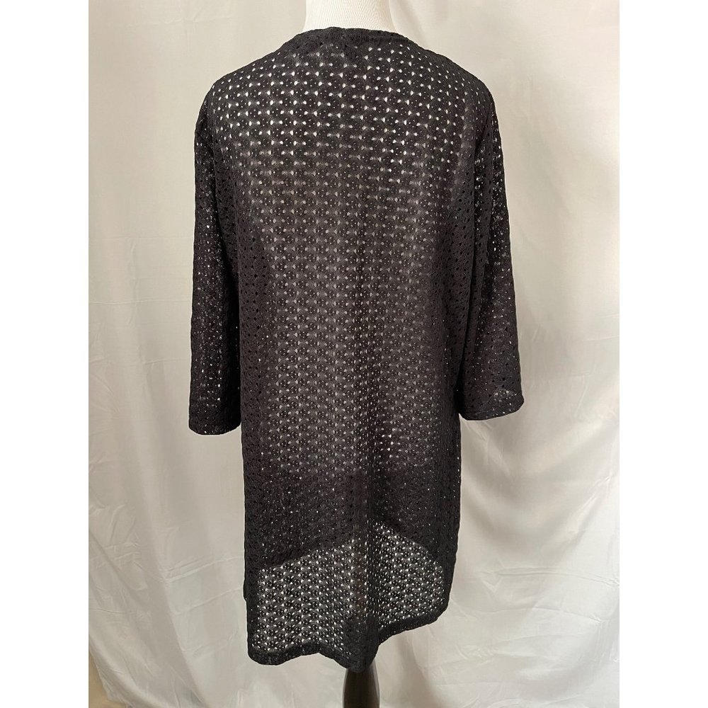 Anne Cole Black Lace Eyelet 3/4 Sleeve Double Tie Front Cardigan - Picture 8 of 12